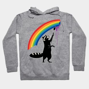 Cool Retro Raccoon Paints Rainbow Funny Raccoon Hoodie